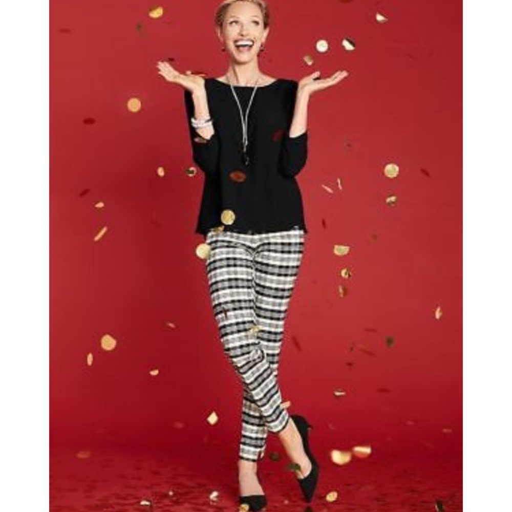 Talbots Sutton Plaid Ankle Pants Black and White sz 10P EUC